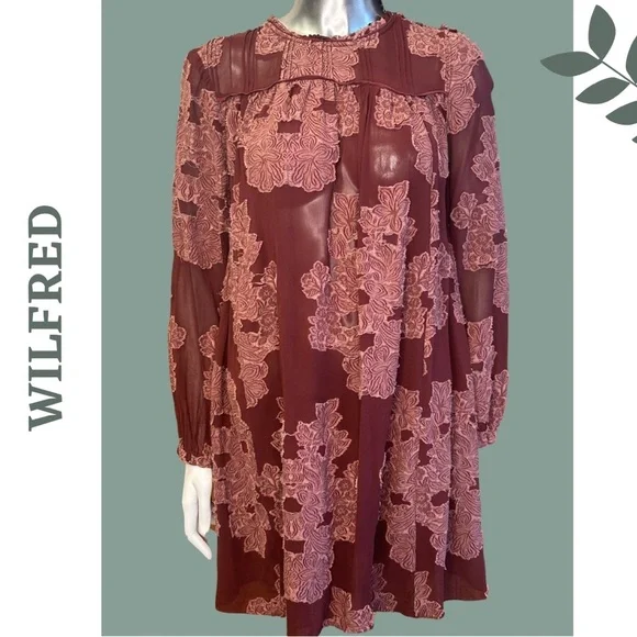 Wilfred Lace Overlay Mini Dress Silk Trim Romantic Burgundy Small - Picture 5 of 14